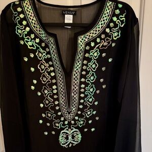 **NWOT** VENUS Black Tunic Coverup with beautiful embroidery- XL - Never Worn